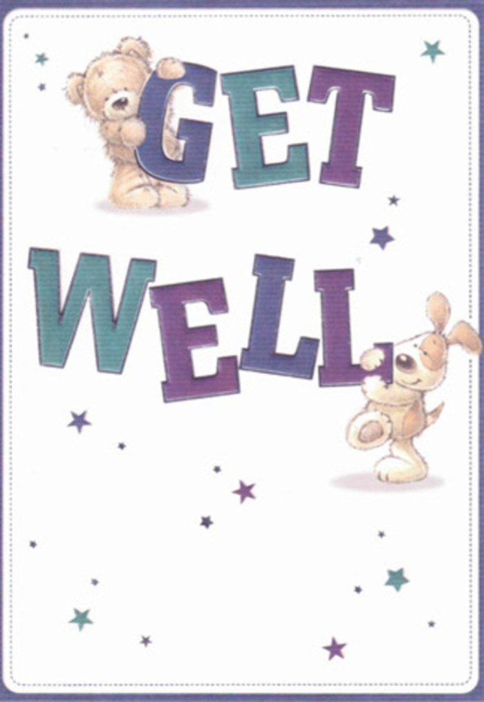 A lively sense of comfort fills this get well card, thoughtful artistry echoing the joy of community gatherings at Highbury's Gillespie Park. The bear, all soft roundness and warm honey hues, leans up to cradle the top of 'GET' while an energetic puppy, rendered in creamy browns with floppy, textured ears, anchors the word 'WELL.' The playful, oversized letters are shaded in harmonious gradients of violet and teal, reminiscent of the vibrant arrangements that greet visitors at Florist Highbury each morning. Starbursts scatter across a bright, clean background in rich purple and sky blue, their cheerful twinkling suggesting the magic of good wishes fluttering through Islington's gentle breezes. Every brushstroke conveys intention and care-the animal friends' fur appearing almost touchable, the scene imbued with a sense of kindness. Sending this card alongside a hand-tied bouquet offers a duo of comfort, the illustration's joyful innocence elevating the mood and instilling fresh positivity. In moments when words alone aren't enough, the image radiates hope and heartfelt encouragement, grounded in the close-knit charm of Highbury life.